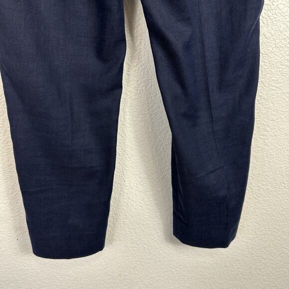 J Crew Easy Pants Womens Size 4 Navy Stretch Linen Trousers Ankle Preppy Comfort - Picture 7 of 11